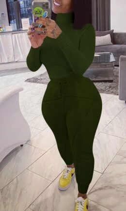 Street Solid Turtleneck Long Sleeve Two Pieces