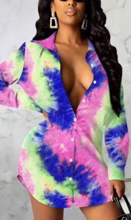 Sexy Print Split Joint Turndown Collar Pencil Skirt Dresses