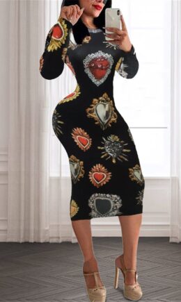 multicolor Fashion Casual Print Basic O Neck A Line Dresses