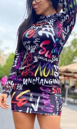 Casual Print O Neck Wrapped Skirt Dresses