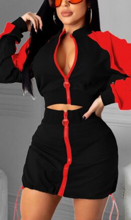 Casual Solid Split Joint Zipper Collar Long Sleeve Two Pieces