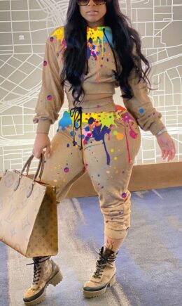 Casual Print Hooded Collar Long Sleeve Two Pieces