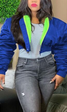 Royal blue Fashion Casual Solid Cardigan Zipper Collar Outerwear