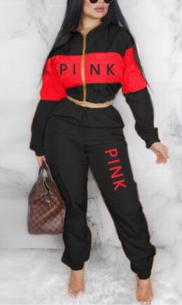 Casual Sportswear Long Sleeve Zipper Collar Regular Sleeve Short Letter Print Two Pieces