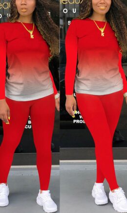 tangerine Fashion Casual adult Ma'am Solid Gradient Two Piece Suits pencil Long Sleeve Two Pieces