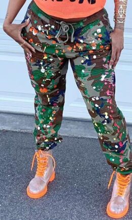 Fashion Camouflage Print Basic Regular Trousers