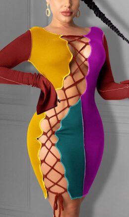 Sexy Print Split Joint O Neck Wrapped Skirt Dresses
