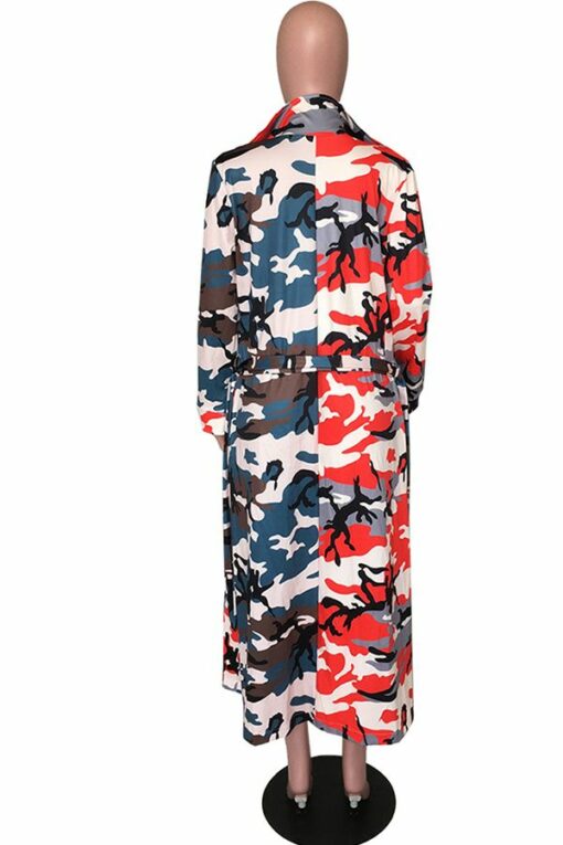 Notched Print Camouflage Others Long Sleeve cloak