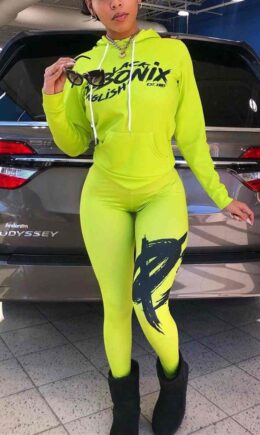 Fashion Casual Print Basic Hooded Collar Long Sleeve Two Pieces