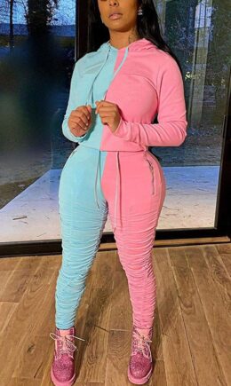 Sexy Solid Split Joint Hooded Collar Long Sleeve Two Pieces