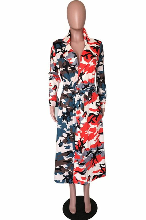 Notched Print Camouflage Others Long Sleeve cloak