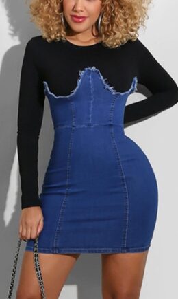 Street Solid Split Joint O Neck Wrapped Skirt Dresses
