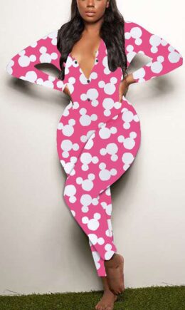 Living Print V Neck Skinny Jumpsuits
