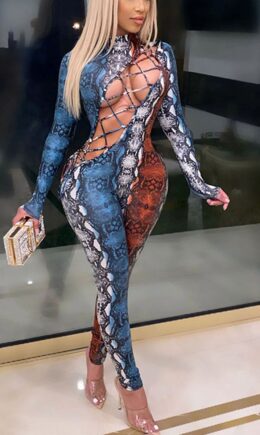 Sexy Print Make Old O Neck Regular Jumpsuits