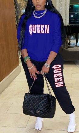 Fashion Casual Letter Print Letter O Neck Long Sleeve Two Pieces