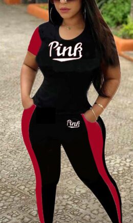 Fashion Casual Short Sleeve O Neck Regular Sleeve Regular Letter Print Two Pieces