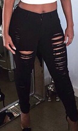 Fashion Casual Solid Ripped Mid Waist Skinny Jeans