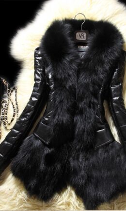 Fashion Patchwork Long Sleeves Faux Fur Coat