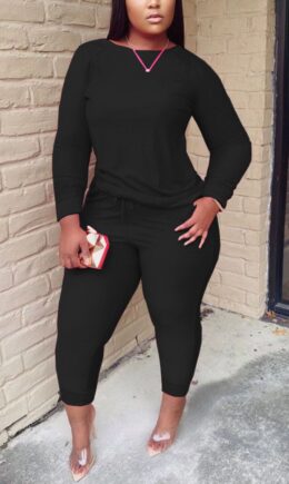 Casual Solid Split Joint O Neck Long Sleeve Two Pieces