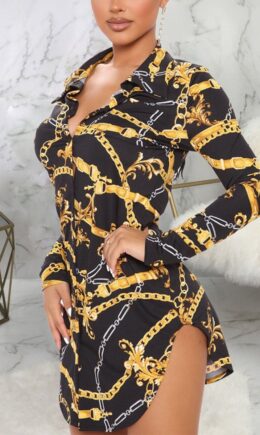 Sexy Print Split Joint Turndown Collar Pencil Skirt Dresses