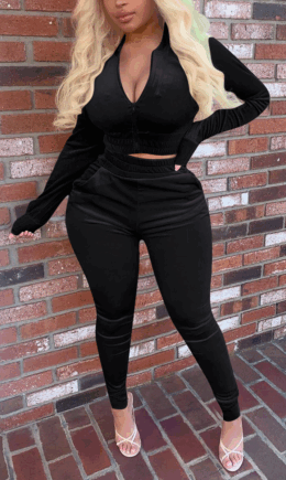 Casual Solid Split Joint O Neck Long Sleeve Two Pieces