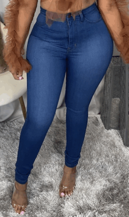 Casual Solid Ripped Mid Waist Denim