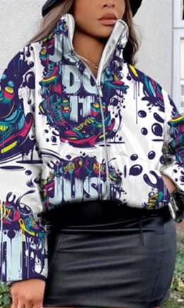 Fashion Casual Print Basic Mandarin Collar Outerwear