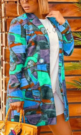 Casual Print Graffiti Turndown Collar Outerwear