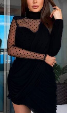 Sweet Patchwork O Neck Wrapped Skirt Dresses