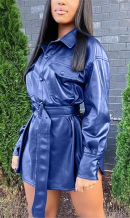 Fashion Casual Solid With Belt Turndown Collar Outerwear