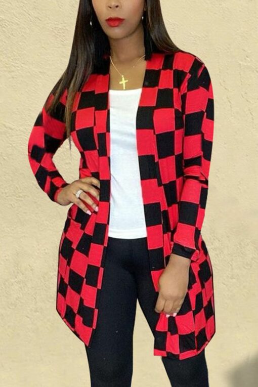 Casual Plaid Split Joint O Neck Outerwear