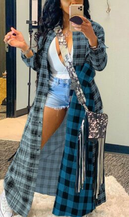 Casual Plaid Split Joint Shirt Collar Outerwear