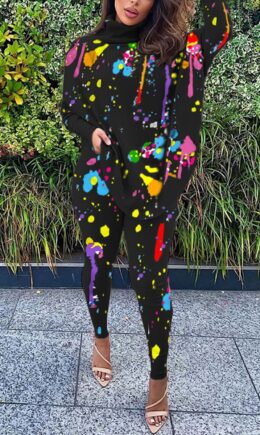 Daily Print Slit Turtleneck Long Sleeve Two Pieces