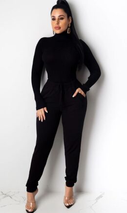Casual Two Piece Suits Solid Patchwork pencil Long Sleeve Two-piece Pants Set