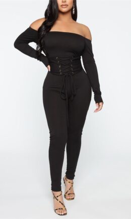 Fashion Sexy Solid Backless Strap Design Bateau Neck Skinny Jumpsuits