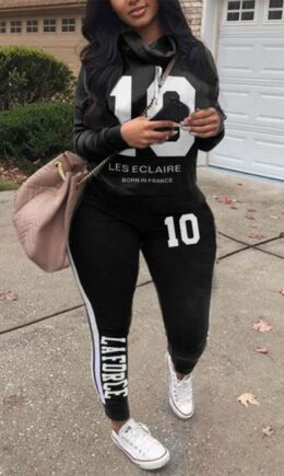 Casual Letter Split Joint Turtleneck Long Sleeve Two Pieces