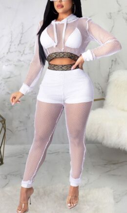 Sexy Solid Split Joint Hooded Collar Long Sleeve Two Pieces