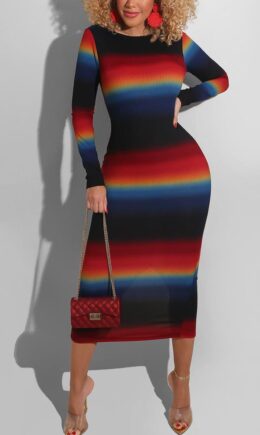 Daily Print O Neck Wrapped Skirt Dresses