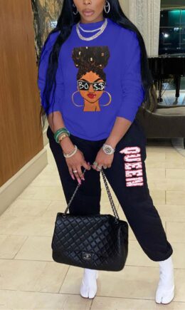 Fashion Casual Print Basic O Neck Long Sleeve Two Pieces