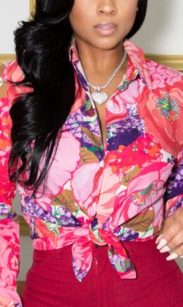 Fashion Casual Print Basic Turndown Collar Tops