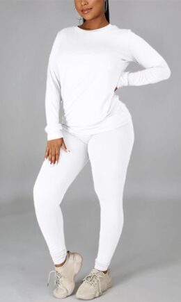 Casual Solid Basic O Neck Long Sleeve Two Pieces