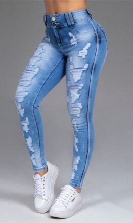 Fashion Casual Solid Ripped Mid Waist Skinny Jeans