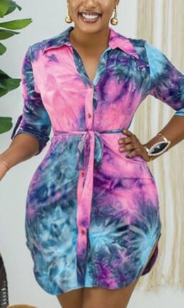 Sexy Print Split Joint Turndown Collar Dresses