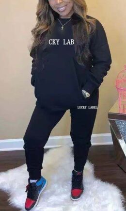Sexy Letter Embroidered O Neck Long Sleeve Two Pieces