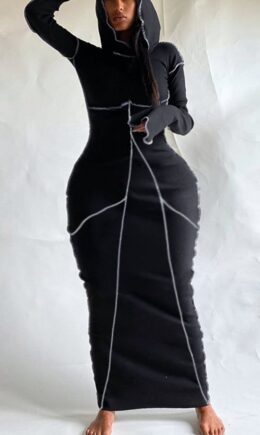 Casual Solid Hooded Collar Pencil Skirt Dresses