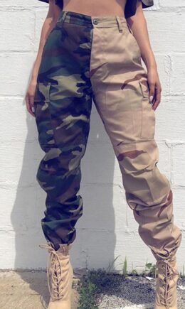 Fashion Casual Camouflage Print High Waist Patchwork Trousers