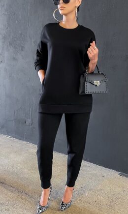 Work Daily Solid O Neck Long Sleeve Two Pieces