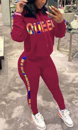 Fashion Casual Letter Print Basic Hooded Collar Long Sleeve Two Pieces