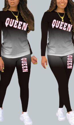 Work Daily Print Split Joint O Neck Long Sleeve Two Pieces