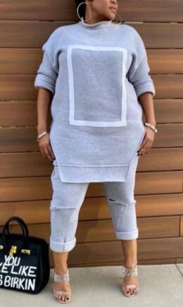 Daily Solid Split Joint O Neck Long Sleeve Two Pieces